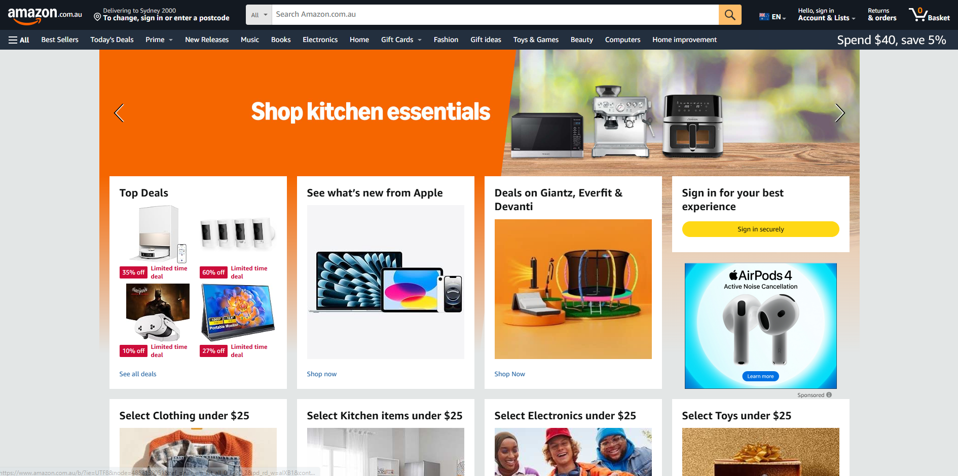 A screenshot of the Amazon home page.