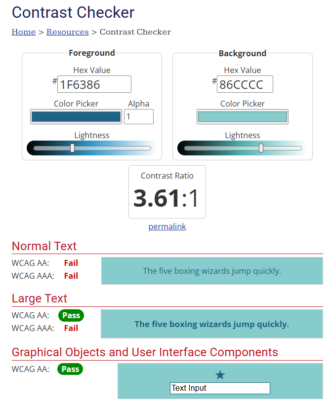 WebAIM Contrast Checker Analysis